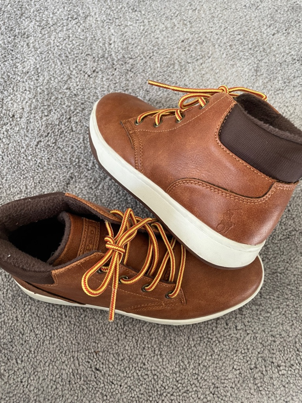 Polo Ralph Lauren Brown Ankle Sneakers with Orange Accent Laces Child 2